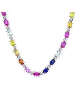 Stella Grace Sterling Silver Multi-Color Lab-Created Sapphire Tennis Necklace