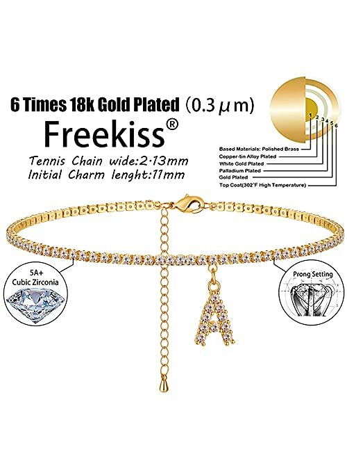 Freekiss Initial Ankle Bracelets for Women 18K Gold Filled Dainty CZ Tennis Letter Anklet Cute Summer Beach Personalized Foot Jewelry for Women Girls