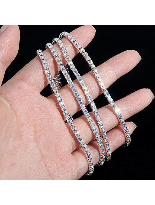 Wovanoo 4Pcs Crystal Ankle for Women Cubic Zirconia Tennis Stretch Anklets Diamond Elastic Foot Chain