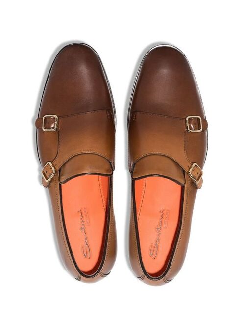 Santoni leather monk shoes