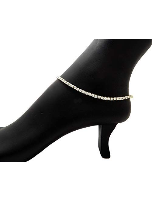 CBC Crown Women's Girl's Stone Studded Tennis Chain Anklet Ankle Bracelet in Gold or Silver Tone