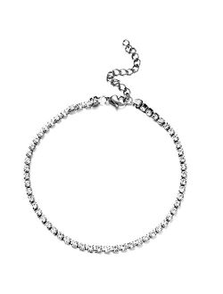 QWASZX Stainless Steel Crystal Foot Chain Tennis Anklet for Women Summer Yoga Leg Chain Anklets Beach Foot Jewelry (Metal Color : A Silver Color)