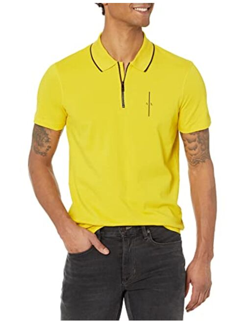 A|X ARMANI EXCHANGE Men's Embossed Logo Back Zip Polo