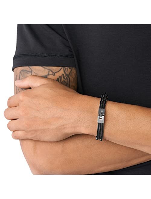 A|X ARMANI EXCHANGE Men's Black Leather Multi-Strand Bracelet (Model: AXG0085040), One Size