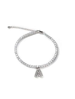 VUTRIEU2K Tennis Anklet With Letter 4mm Link Hip Hop Jewelry For Women Men (Silver color) (Letter A)