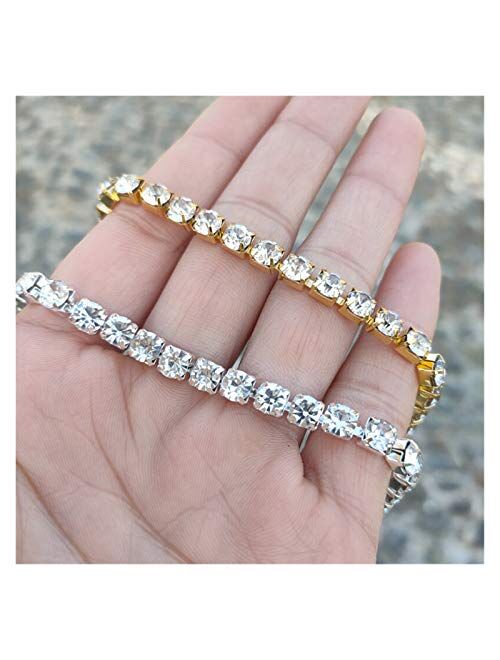 Bomli Gold ice Out Bling White Tennis Chain Anklet Female Bracelet Hip hop Cubic Zirconia Leg Chain Foot Jewelry Friendship Gift Personalized Gifts Bare Anklet (Metal Col
