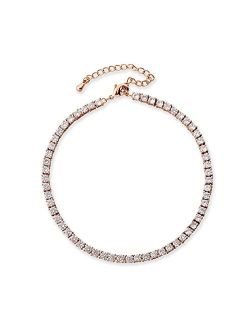 XINGBU 3mm 1 Row Tennis Iced Out Cubic Zirconia Anklet Bracelet Feet Barefoot Jewelry Gold Silver Color Gift for Women Girl Adjustable Still (Metal Color : Gold)