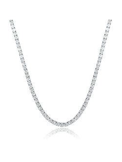 GEMSME 18K White Gold Plated 4.0mm Round Cubic Zirconia Classic Tennis Necklace 16/18/20/22/24 Inch