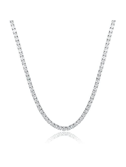 GEMSME 18K White Gold Plated 4.0mm Round Cubic Zirconia Classic Tennis Necklace 16/18/20/22/24 Inch