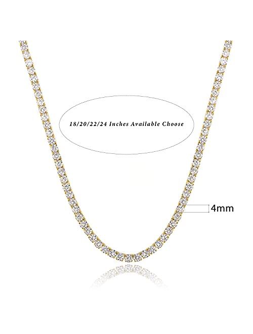 Gemsme GMESME 18K Gold Plated 4.0mm Cubic Zirconia Classic Tennis Necklace 16/18/20/22/24 Inch