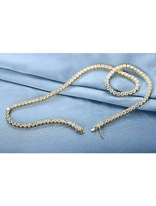 Gemsme GMESME 18K Gold Plated 4.0mm Cubic Zirconia Classic Tennis Necklace 16/18/20/22/24 Inch