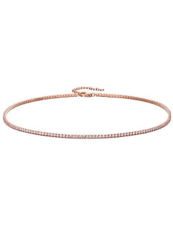 18K Gold/Silver Plated Cubic Zirconia Tennis Necklace Dainty Classic Magnificent Round Tennis Chain Choker Necklace for Women