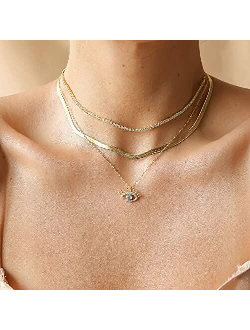 18K Gold/Silver Plated Cubic Zirconia Tennis Necklace Dainty Classic Magnificent Round Tennis Chain Choker Necklace for Women