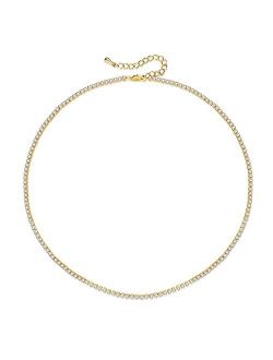 Woworama Tennis Necklace for Women Cubic Zirconia Necklace Gold White 2mm Thin Diamond Dainty Necklace for Women