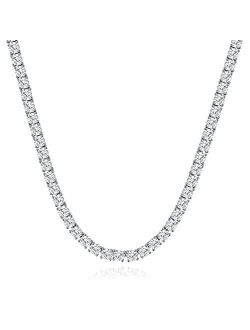 TKJ 14K Gold Plated Diamond Tennis Chain Round Cubic Zirconia Classic Tennis Necklace for Women Girls and Men 18 Inch