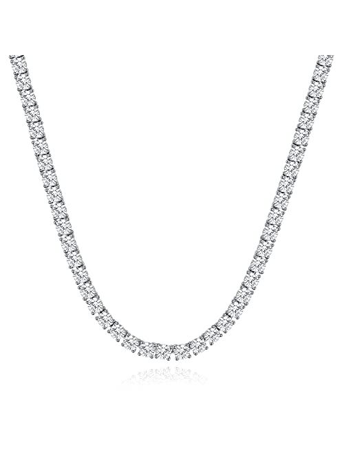 TKJ 14K Gold Plated Diamond Tennis Chain Round Cubic Zirconia Classic Tennis Necklace for Women Girls and Men 18 Inch