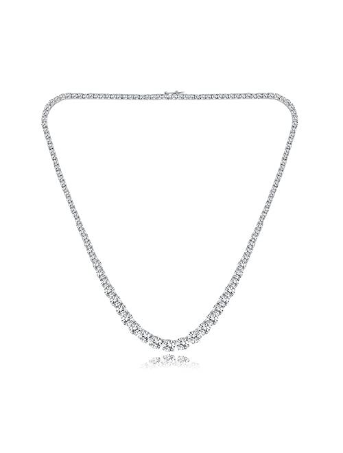 realwe Women Necklace 18K White Gold Plated Round Cubic Zirconia Graduated Tennis Necklace 16-24 Inch