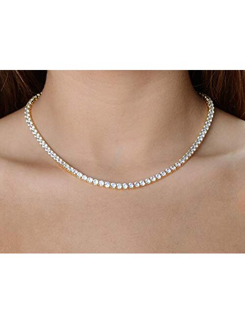 NYC Sterling Women's 18k Gold Plated Magnificent 4mm Round Cubic Zirconia Tennis Necklace