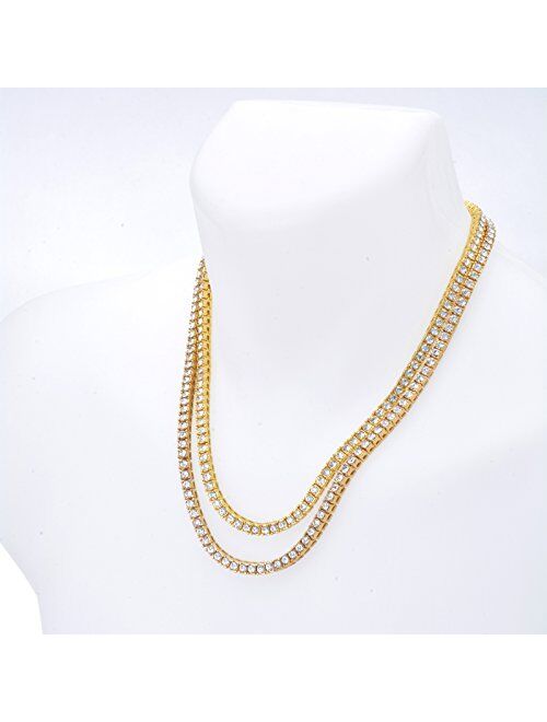 Metaltree98 Men's Hip Hop Lab Created Diamond 4 mm 2 Combo Set 20" + 22" Tennis Chain Necklace (Gold Toned)