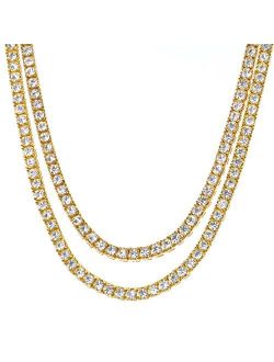 metaltree98 Fashion CZ Stoned 4 mm 2 Combo Set 16" + 18" Tennis Chain Necklace (Gold Toned)