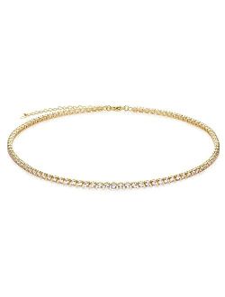 Beautywell Tennis Necklace | Sparkle Rhinestone Choker Necklace | 18K Gold/Silver Plated | Dainty Cubic Zirconia Necklace | Bridal Wedding Jewelry for Women, 3.0mm/4.0mm 