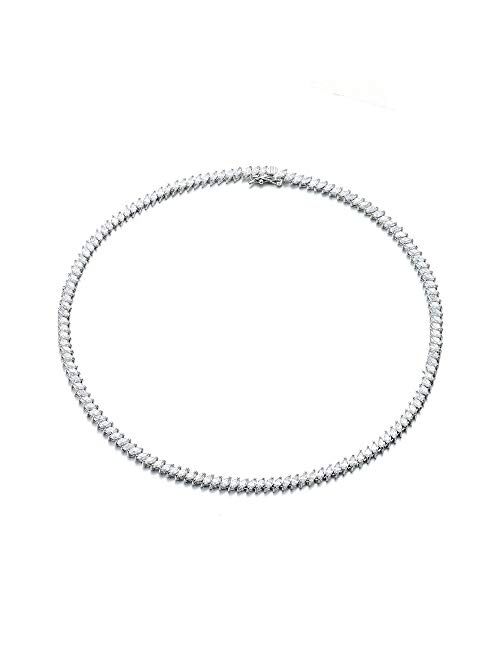NYC Sterling Womens Magnificent Marquise-Cut Cubic Zirconia Tennis Necklace, Measures 17 Inches.