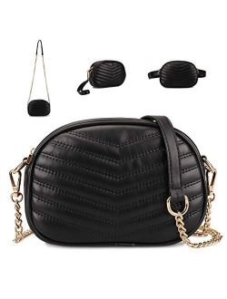 Gladdon Moda 3 in 1 Fashion Waist Bags for Women Quilted Shoulder Purses with Chain Strap Small Ladies Fanny Packs Stylish Belt Bag