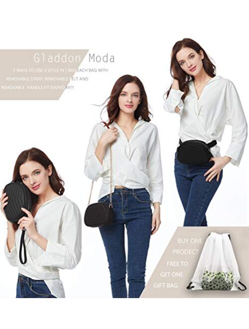 Gladdon Moda 3 in 1 Fashion Waist Bags for Women Quilted Shoulder Purses with Chain Strap Small Ladies Fanny Packs Stylish Belt Bag