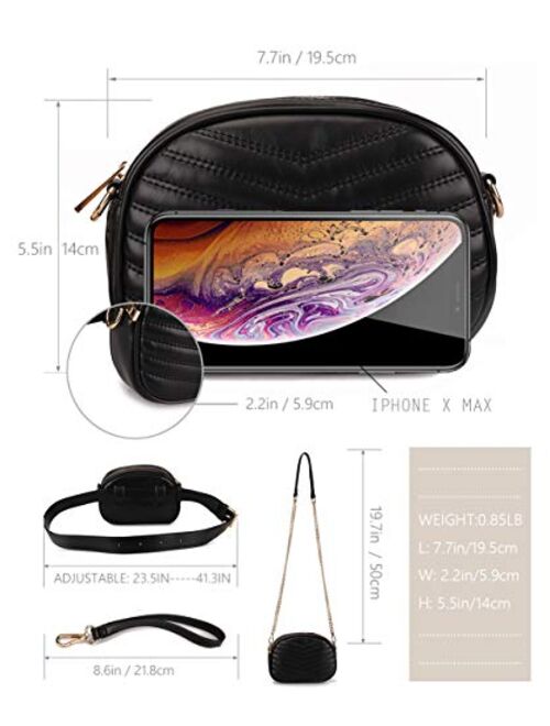 Gladdon Moda 3 in 1 Fashion Waist Bags for Women Quilted Shoulder Purses with Chain Strap Small Ladies Fanny Packs Stylish Belt Bag