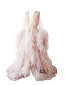 BathGown Sexy Illusion Long Lingerie Tulle Robe Nightgown Bathrobe Sleepwear Bridal Robe Wedding Scarf