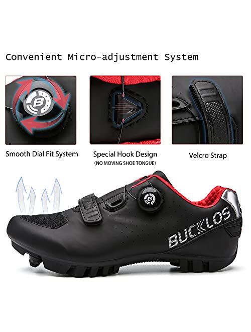 BUCKLOS Mountain Bike Shoes Men Women MTB Cycling Shoes Indoor Spin Shoes Outdoor Bicycle Shoes, Biking Shoes Compatible with 2 Bolt System, SPD Shoes with Unlocked Style