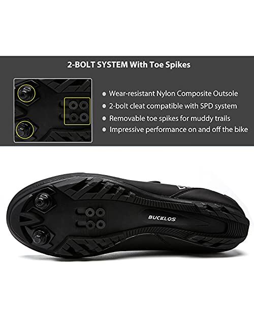 BUCKLOS Mountain Bike Shoes Men Women MTB Cycling Shoes Indoor Spin Shoes Outdoor Bicycle Shoes, Biking Shoes Compatible with 2 Bolt System, SPD Shoes with Unlocked Style