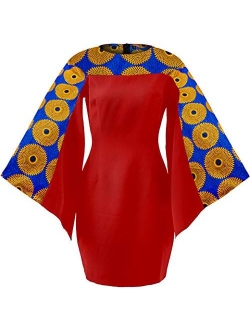 HongyuAmy Women's African Floral Print Dresses Bell Sleeve Ankara Dashiki Midi Party Dress