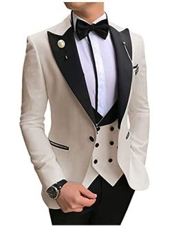 Wangyue Mens Tuxedo Suits Slim Fit Shawl Lapel 3 Piece Balzer Vest Pants for Formal Wedding Prom