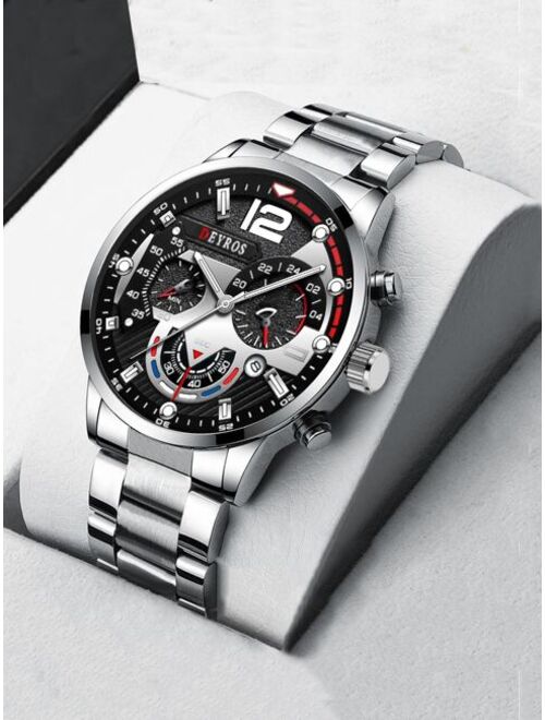 Shein Men Triple Dial Round Pointer Date Quartz Watch