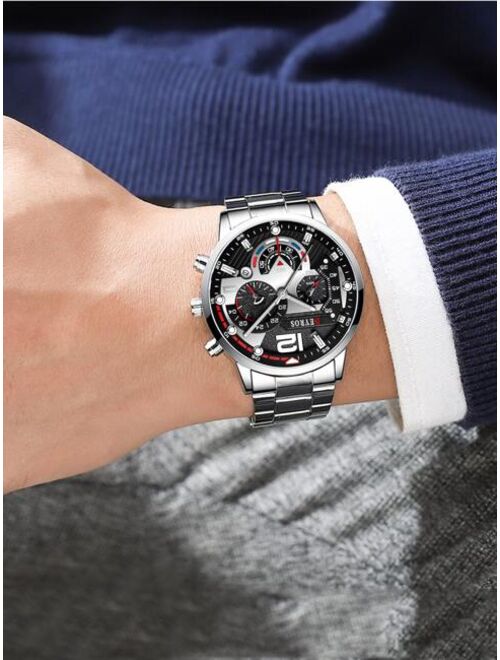 Shein Men Triple Dial Round Pointer Date Quartz Watch