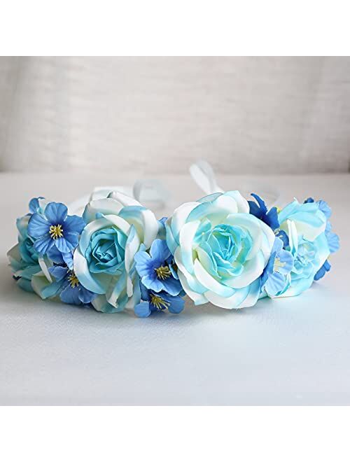 Vivivalue Adjustable Flower Headband Floral Garland Crown Halo Headpiece Boho with Ribbon Wedding Festival Party…