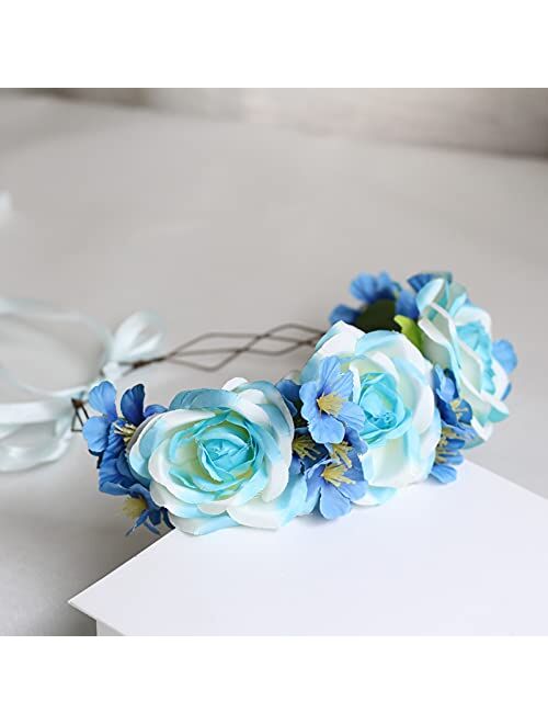 Vivivalue Adjustable Flower Headband Floral Garland Crown Halo Headpiece Boho with Ribbon Wedding Festival Party…
