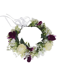 Vividsun Flower Crown Floral Wreath Headband Floral Crown Wedding Festivals Photo Props Headpiece (Ivory crown)