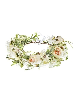Vividsun Flower Crown Floral Wreath Headband Floral Crown Wedding Festivals Photo Props Headpiece (Ivory crown)