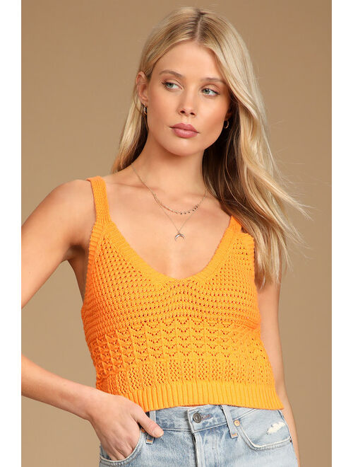 Lulus Bet On It Orange Pointelle Knit Cropped Sweater Tank