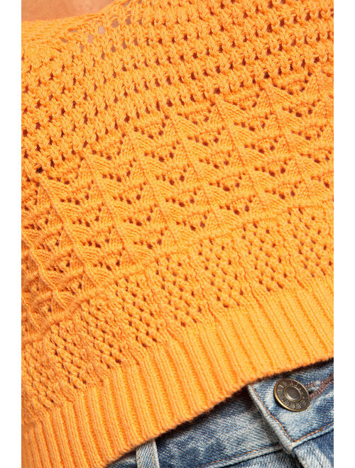 Lulus Bet On It Orange Pointelle Knit Cropped Sweater Tank