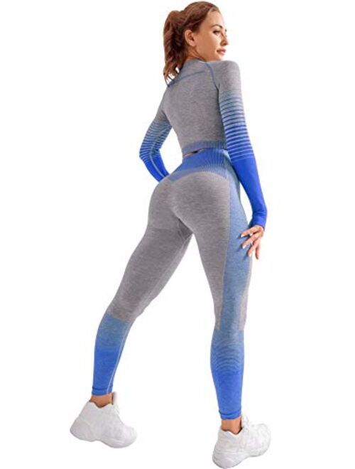 OLCHEE Women’s Workout Set 2 Piece Tracksuit - Seamless High Waist Leggings and Crop Top Yoga Activewear Set