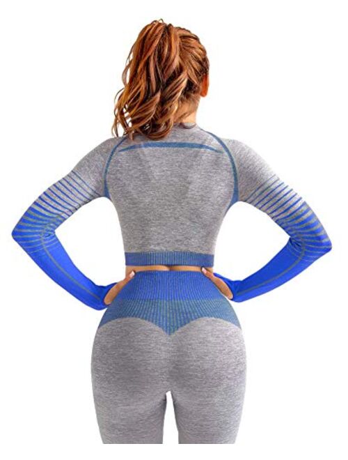 OLCHEE Women’s Workout Set 2 Piece Tracksuit - Seamless High Waist Leggings and Crop Top Yoga Activewear Set
