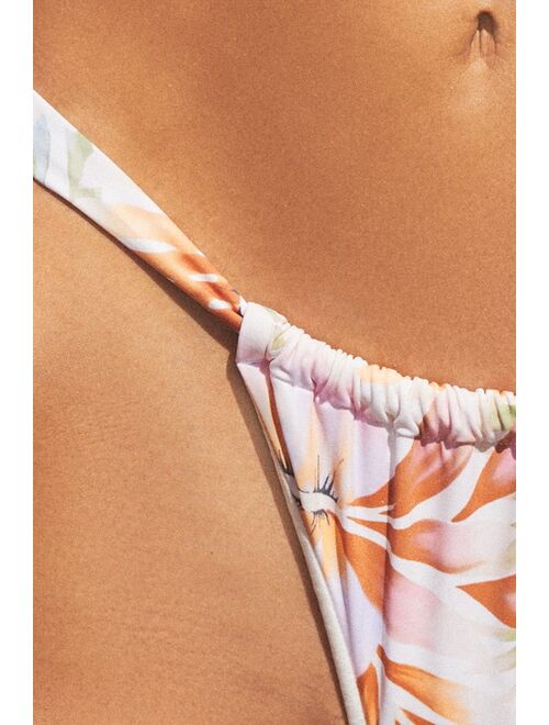 Billabong Island Calling Hike White Floral Print High-Cut Bikini Bottoms