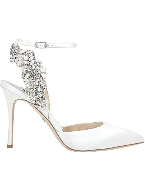 Badgley Mischka Blanca Pointed-toe Slingback Heel with Crystal-adorned Buckle Ankle Strap Sandals