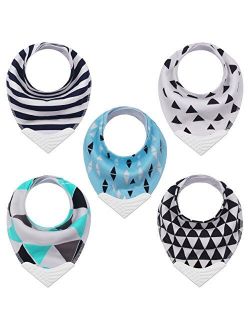 Teething Bibs Baby Bibs Bandana Drool Bib with BPA-Free Silicone Teether for Boys & Girls, Babies & Toddlers by Giftty (5-Pack)