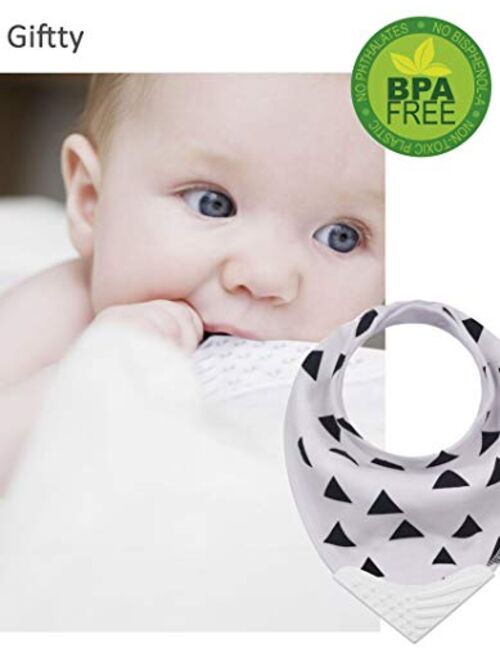 Teething Bibs Baby Bibs Bandana Drool Bib with BPA-Free Silicone Teether for Boys & Girls, Babies & Toddlers by Giftty (5-Pack)