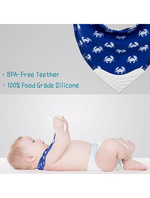 Giftty Bandana Bibs with Teether, BPA-Free Silicone Teething Corner for Babies (5-Pack)