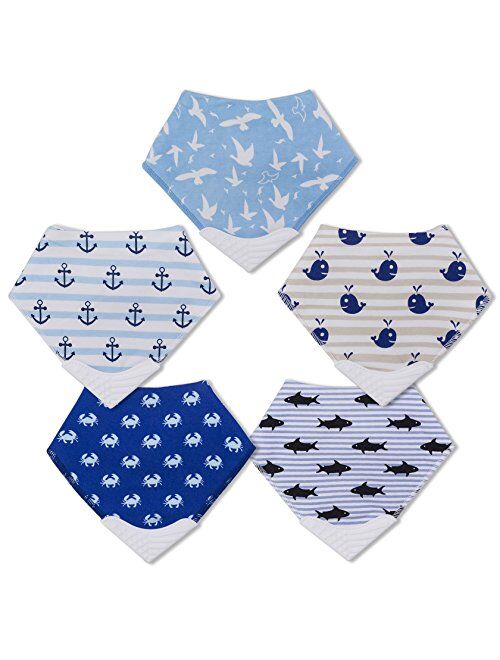Giftty Bandana Bibs with Teether, BPA-Free Silicone Teething Corner for Babies (5-Pack)